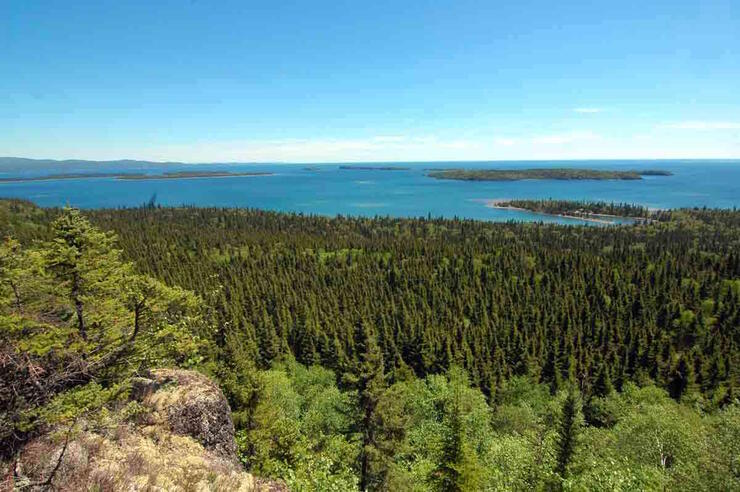 Beautiful view from a cliff overlooking Lake Superior 