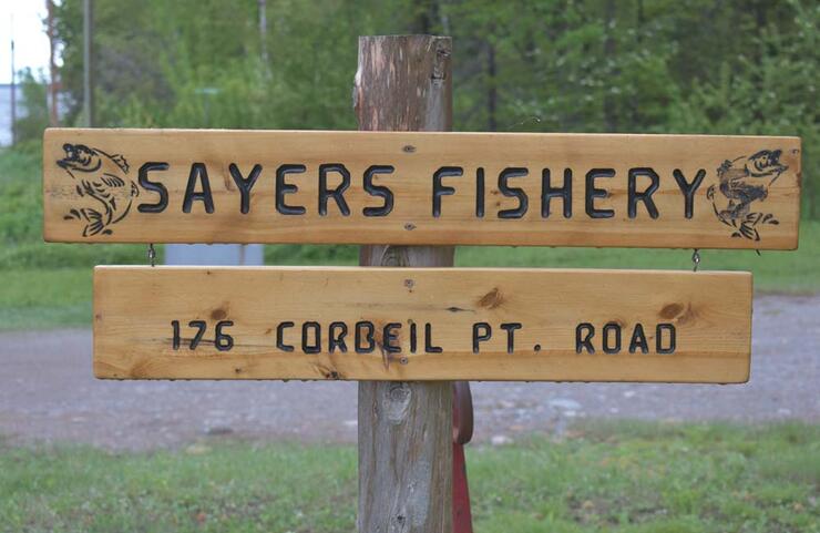 sayers fishery wooden sign