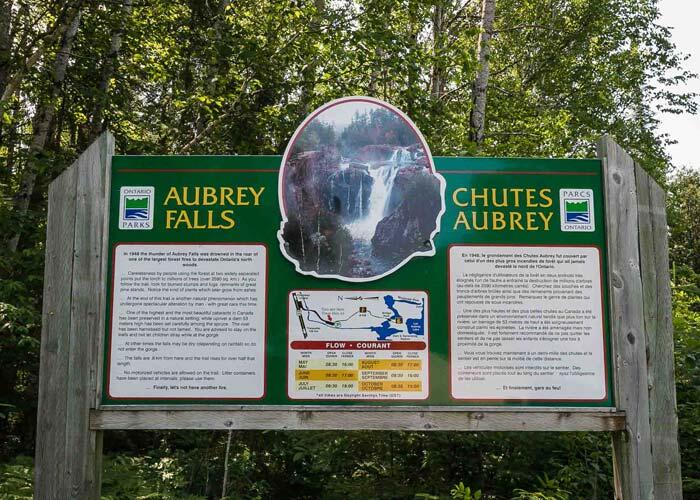 aubrey falls provincial park sign
