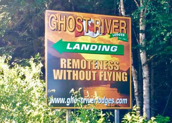 ghost river lodges signage