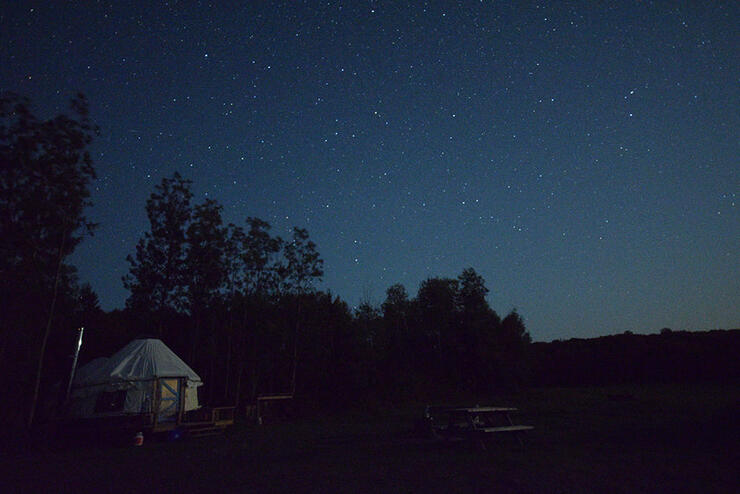 Starry sky above yurts