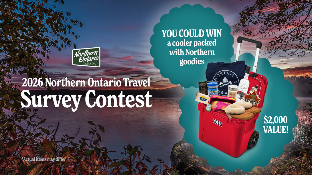 Survey contest graphic with red yeti cooler overflowing with prizes